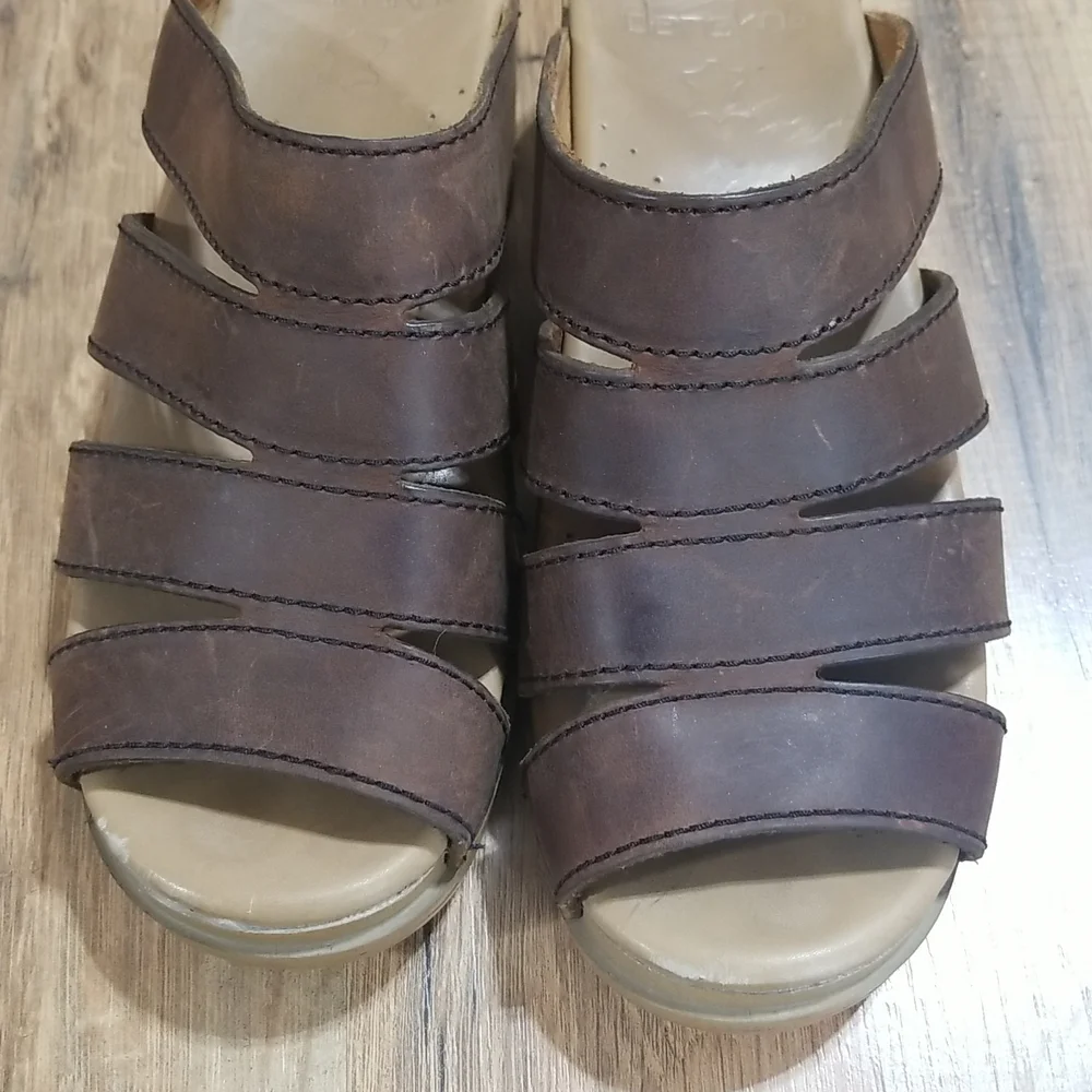 DANSKO Brown Leather Slip-On Wedge Sandal Size 37